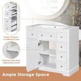 36" Bathroom Vanity without Sink, Cabinet Base Only, One Cabinet and Six Drawers, White WF306253AAK