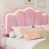Twin Size Upholstered Flower-Shape Bed, Elegant Flowers Headboard with LED Light Strip ,Sherpa N733P177307H