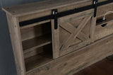 Farmhouse Bed Frame Queen Size with LED Lights and Charging Station, Wooden Queen Bed with 2 Storage W1670P255538