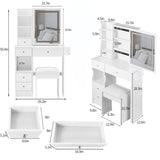 Small Size Left Drawer Desktop Vanity Table Cushioned Stool, 2 AC2 USB Power Station, Hair dryer W936P202461