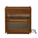 Mid Century Modern Nightstand Charging Station & Outlet Hole & 2 Drawers, Farmhouse End Table W1801P303389