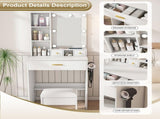Vanity Table with Mirror & Adjustable LED Lights, Power Outlet, Hairdryer Holder & Stool Compact 21161864