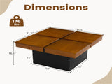 Modern Square Floating Coffee Table Okume Wood Veneer 4-Section Storage Walnut & Black 38653961