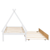 ZNTS Twin size Tent Floor Bed, Teepee Bed, with Trundle,White W504119470