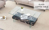 43.3-Inch Heavy-Duty Coffee Table with Tempered Glass Top Base 250LB Capacity,Double-Layer Storage,4 W1512P316956