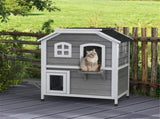 White 2-Tier Wooden Outdoor Cat Shelter Kitten Condo with Openable Asphalt Roof, 4 Rest Platforms 24210938