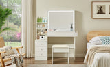 Vanity table with LED-lit mirror with power outlet and hairdryer shelving, with 4 drawers and W1668P197385