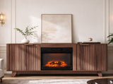 Fireplace TV Cabinet, Walnut Cabinet with Gold Handles, 147.5*34.5*64.5cm, Embossed MDF with 97795670