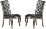 Luxury Antique Silver Wooden Set of 2 Dining Side Chairs Grey Faux Leather / PU Tufted Upholstered B01149587