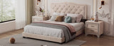 Queen Size Upholstered Bed Frame with Rivet Design, Modern Velvet Platform Bed with Tufted 90764002