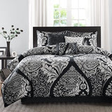 7 Piece Cotton Printed Comforter Set Black King B03597262