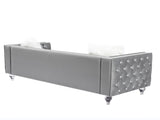 Gray, 23 Seat Sofa Set, Velvet Crystal Buckle Upholstery Sofa, Crystal Feet, Removable Cushion, 41706081