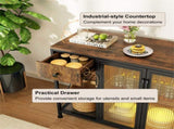 Rustic Brown Coffee Bar Table with Storage Drawer Cabinet RGB LED and Power Outlet 01381229
