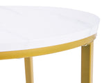 Round Side Table 404060cm, Cross Frame, Single Tier, Faux White Marble PVC Top, Gold Powder Coated 36514617