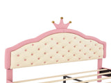 Full Size Lovely Crown Fantasy PU Leather Princess Bed with Tufted Headboard, PinkCream 47837791