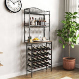 ZNTS Industrial Wine Rack Bar Table, 3-Tier Liquor Bottle Glass Holder with Storage Shelves, Metal W2167P202388