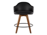 Mid-Century Counter Stool in Walnut and Black Faux Leather B202P222357