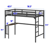 ZNTS Twin Metal Loft Bed with Desk, Ladder and Guardrails,bookdesk under bed , Black W1676105932