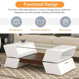 ON-TREND 6mm Glass-Top Coffee Table with Open Shelves and Cabinets, Geometric Style WF299270AAK