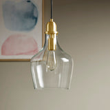 Bell Shaped Hanging Glass Pendant Light Gold/Clear Dia.9