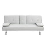 Sofa Bed with Armrest two holders WOOD FRAME, STAINLESS LEG, FUTON WHITE PVC W2297P164962