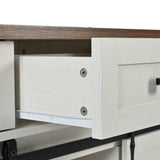 K&K 53.7" Farmhouse Kitchen Island Power Outlet, 2 Sliding Barn Door Kitchen Storage Island N707P170347W