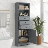 ZNTS Gray Tall Storage Cabinet with 3 Drawers and Adjustable Shelves for Bathroom, Study, Office and 62014329