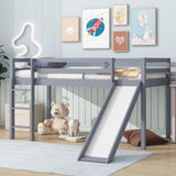 Twin Low Loft Bed with Slide, Ladder, Safety Guardrails, Rubber Wood Twin Loft Bed,Grey W504P218522