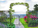 Black 84" Metal Garden Archway with Gate, for Climbing Vines & Wedding Ceremony Decoration 27362792