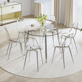 ZNTS Modern minimalist style circular transparent tempered glass table, tempered glass tabletop, silver W1151138074