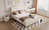 Twin Size Upholstered Platform Bed with Curve Shaped and Height-adjustbale Headboard,LED Light WF323748AAK