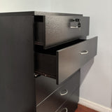 Five drawer chest Metal handles Locking Top drawer two keys Metal Glide rails Black Melamine B107P321024