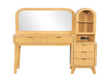 48" Fluted Makeup Vanity Desk with Large 32" Mirror, Modern Glass Top Big Vanity Table with 4 N704P420034N