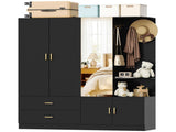 Wardrobe with 5 Doors 2 Drawers 2 Open Shelves Particleboard Unit with 1 Mirrored Door and 4 Hooks 31107495