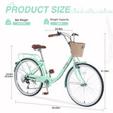 7 Speed City Bike With Basket , Steel Frame,Multiple Colors 26 Inch Girls Bicycle W1019P206058
