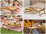Bed Tray Table, Breakfast Tray with Folding Legs and Handles, Multipurpose Laptop Desk, Bamboo 42234087