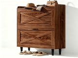 2-Drawer Top Enclosure Barn Door Shoe Cabinet Melamine Board Embossed MDF Shoe Cabinet 74614611