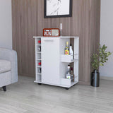 Newport Bar Cart with Casters, 6-Built In Rack and 2 Open Shelves B128P176154