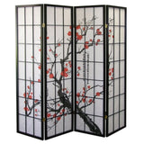 ZNTS Black Japanese 4-Panel Screen Room Divider, Plum Blossom T2574P165146