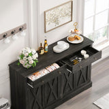 Vintage Black Brown Sideboard with Two Drawers and Four Doors for Living, Bedroom, and Kitchen, W757P234598