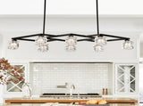 Matte Black Crystal Chandelier for Dining Room, 8-Light Kitchen Chandelier Light Fixture Modern W1592P231609