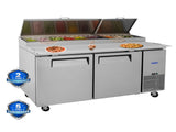 Orikool 67 IN Commercial Pizza Prep Table with a Built-in Refrigerator 20.3 Cu.Ft, Butcher Block W2095126126