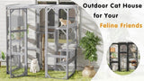 Outdoor Cat House, DIY Cat Enclosure, Cat Catio with Double Enter Doors, 62.8"L x 32.2"W x68.5"H N719P283198E