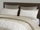 3 Piece Cotton Comforter Set with Chenille Tufting Taupe Full/Queen B035128803