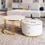 ZNTS Modern 2 Pieces White Round Nesting Coffee Table with Drawers in 27.6'' 61260641