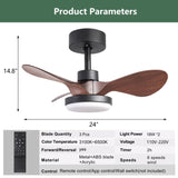 24" Black small Ceiling Fan with Light remote control ,Modern Low Profile Ceiling Fan, 6-Speeds W2352P224344