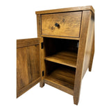Farmhouse End Table Bedside Table with Charging Station,Night Stand with Barn Door and Drawer, W1412P230409