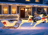 3-Piece Christmas Reindeer & Sleigh Decoration Set, 280 LED Warm/Cold White Lighted Holiday 33325187