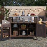 ZNTS Outdoor Kitchen Island, Rolling Bar Cart & Storage Cabinet, Farmhouse Solid Wood Outdoor Grill Table 77847849