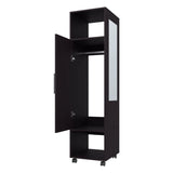 ZNTS Black 1-Door Wardrobe with Mirror and Open Storage B062P227645